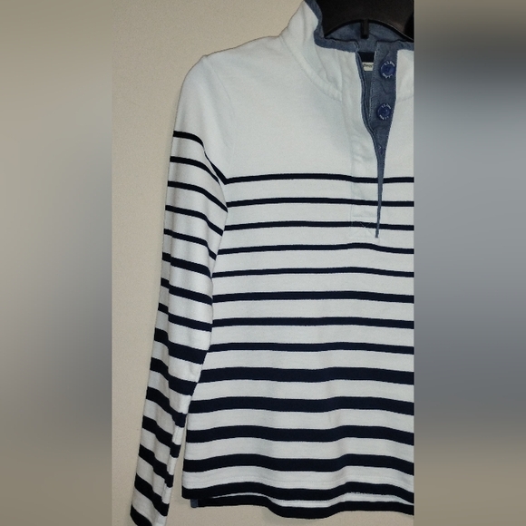 LL Bean Pullover Sweatshirt Womens XS Blue White Striped Mock Neck LS - Picture 3 of 16